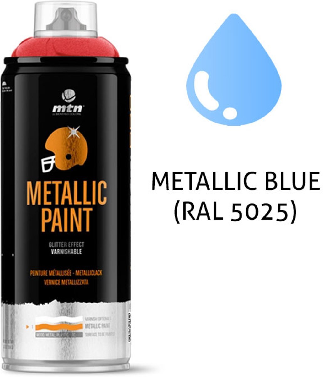 Montana-Colors 1x Blauw Metallic Spuitverf - RAL 5025 - MTN Pro 400ml - Voor diverse klus doeleinden, bruikbaar op hout, plastic en metaal