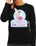 Bellatio Decorations Flamingo Kerstbal sweater / kersttrui I am dreaming of a pink Christmas zwart voor dames S