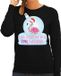 Bellatio Decorations Flamingo Kerstbal sweater / kersttrui I am dreaming of a pink Christmas zwart voor dames S