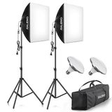 RALENO Softboxen, 2 x 50 W LED Softbox Fotostudio Set, 2 x 50 x 50 cm Fotolamp met 5500 K Lamp en Statief voor Portretfotografie, Game Streaming, YouTube Video Fotografie