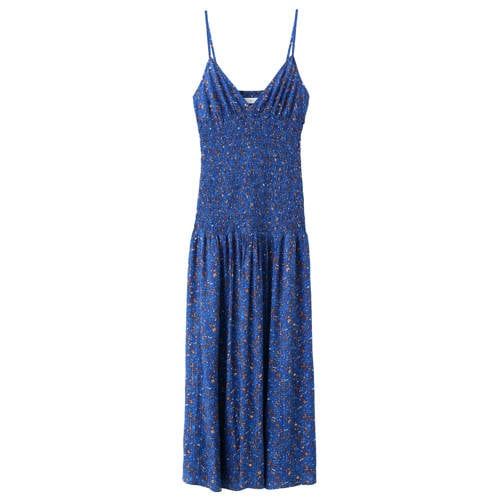 MANGO TEEN maxi jurk met print en smockwerk - marineblauw