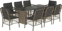 vidaXL 9-delige Tuinset met Kussens, Poly Rattan, Grijs