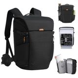 TARION Camerarugzak, waterdicht, professionele fotorugzak, zwart, grote camera-rugzak met 16 inch laptopvak, magneetklep, riem, zijdelingse opening en regenbescherming