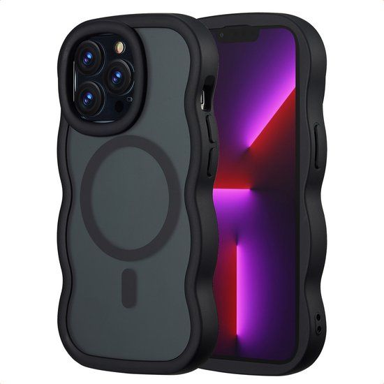Selencia Wavy Case - Golvend Hoesje geschikt voor Apple iPhone 13 Pro - Zwart