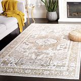 Safavieh Traditioneel tapijt, machinewasbaar, antislip, ideaal voor drukbezochte ruimtes, Arizona collectie, laagpolig, beige en goud, 120 x 180 cm