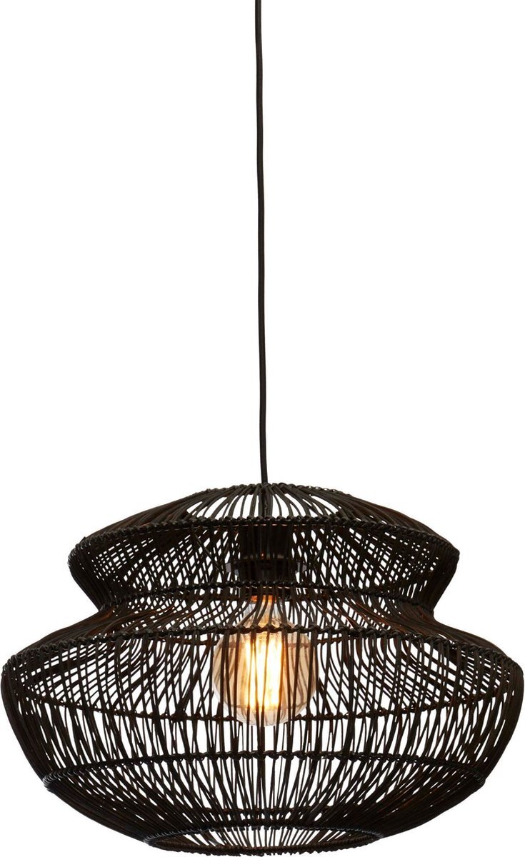 Good&Mojo Hanglamp Zanzibar - Rotan Zwart - Ø40x30cm - Modern - Hanglampen Eetkamer, Slaapkamer, Woonkamer