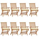 vidaXL Tuinstoel Terras Gecapitonneerde zitting Teak Crème, Wit