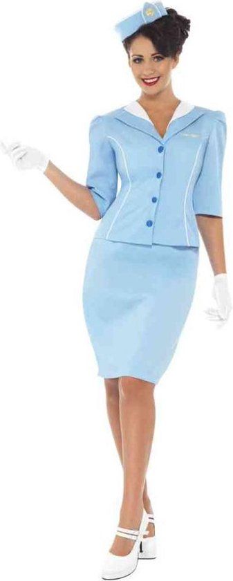 Stewardess Outfit - Verkleedkleding - Blauw - Maat M - Dames