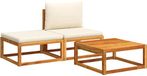 vidaXL Ensemble de banc de jardin 3 pièces avec coussins, acacia & corde
