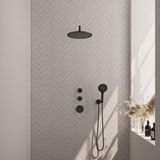 Brauer Black Edition Thermostatische Regendoucheset Inbouw - Hoofddouche 30 cm - Gebogen Wandarm - Handdouche 3 Standen - Doucheslang - Wandaansluitbocht - Mat Zwart