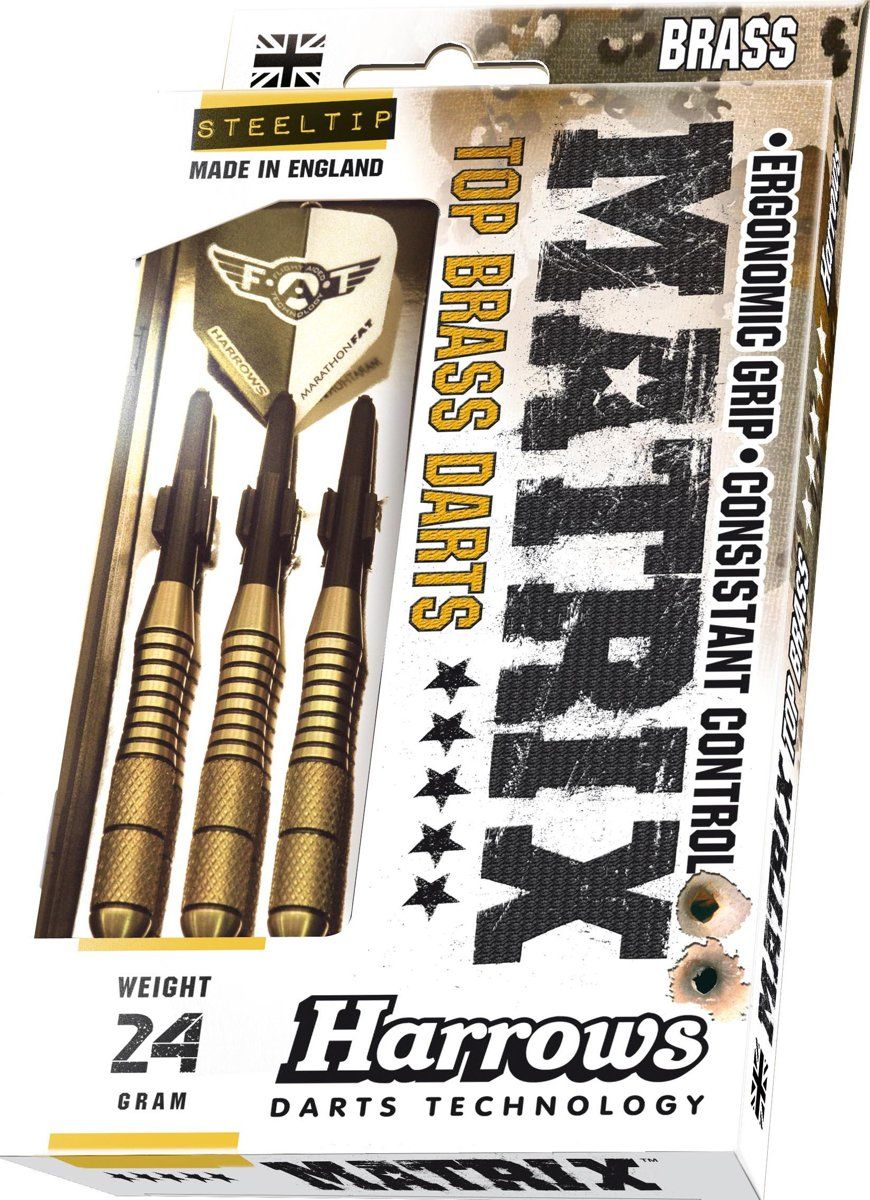 Harrows Steeltip Matrix 18 GK - Dartpijlen - Zwart - Messing - Vanaf 12 jaar