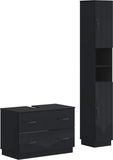 vidaXL - 2-delige - Badkamerkast - Set - HOORN - Zwart - Bewerkt - hout