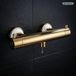 Paulgurkes Thermostat de douche rétro avec robinet mélangeur en céramique doré brillant