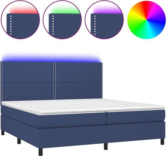 vidaXL Boxspring met matras en LED stof blauw 200x200 cm