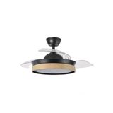 Eden pulse Plafondventilator met geïntegreerde led, 3 uitklapbare vleugels, zwart, beuken, 72 W, afstandsbediening, 32/47 x 40/91 cm