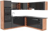 Vicco Hoekkeuken R-Line, Antraciet Hoogglans/Goudkleurig Eiken, 247 x 237 cm, WB Antraciet