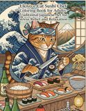 Ukiyo-e Cat Sushi Chef Coloring Book for Adults