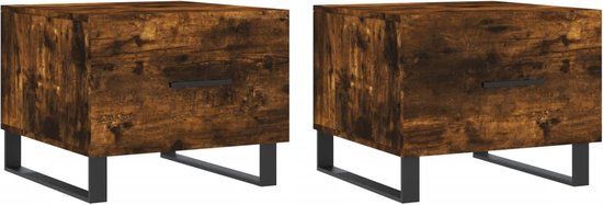 vidaXL Salontafels - Set van 2 - 50x50x40 cm - Bewerkt Hout - Gerookt Eikenkleurig