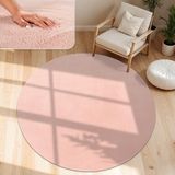 Paco Home Vloerkleed Woonkamer Rond 80 cm Roze Polyester Kortpolig Wasbaar Effen Modern