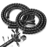 Romon 2 stuks spiraalkabelhouders, 22 mm x 1,5 m, flexibel, met 1 kabelklem, elektrische kabelafdekking voor tv, computer, kantoor, huis, auto, zwart