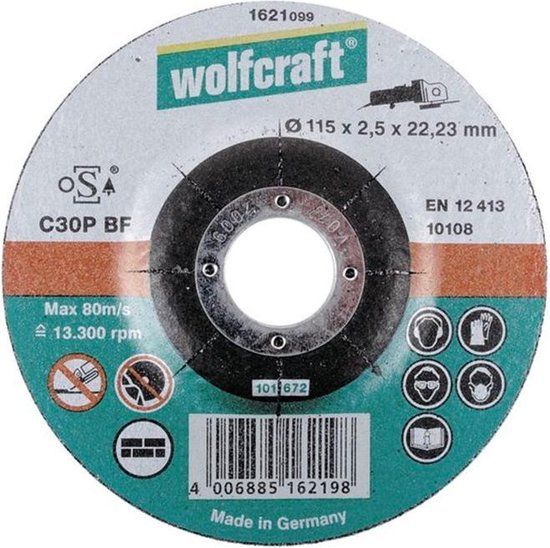 wolfcraft - Doorslijpschijf voor steen - 115mm - 1 Stuk - haaks gebogen - 1621099
