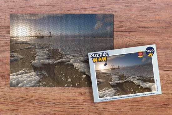 MuchoWow Puzzel Schuim op het strand van Scheveningen met de pier - Legpuzzel - Puzzel 1000 stukjes volwassenen