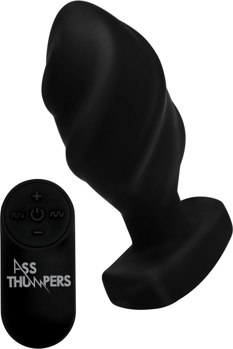 Ass Thumpers Swirled Vibrating Anal Plug with Remote Control - Zwart