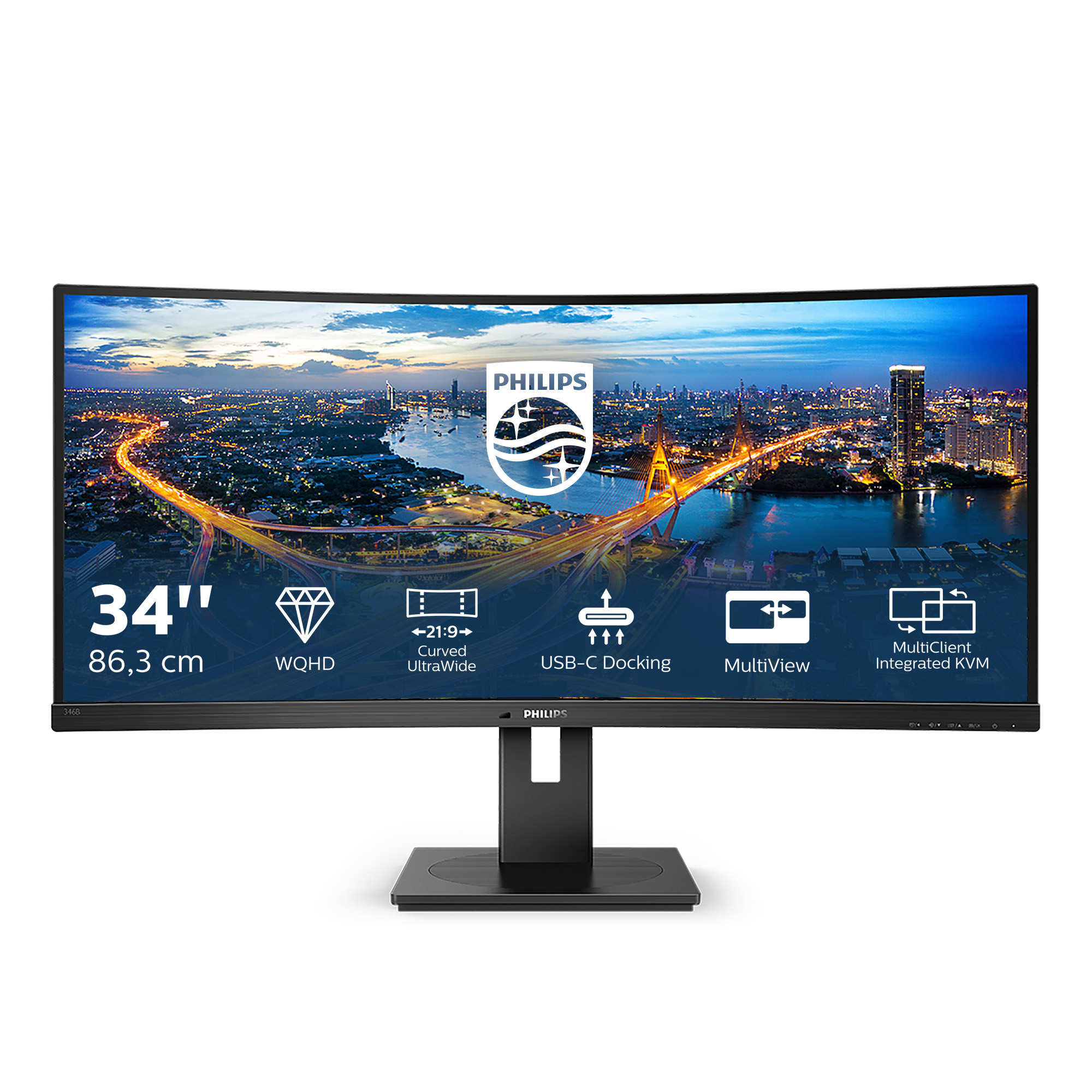 Philips 346B1C/00 34" QHD Curved Monitor - 3440x1440, 100Hz, USB-C, KVM, RJ45