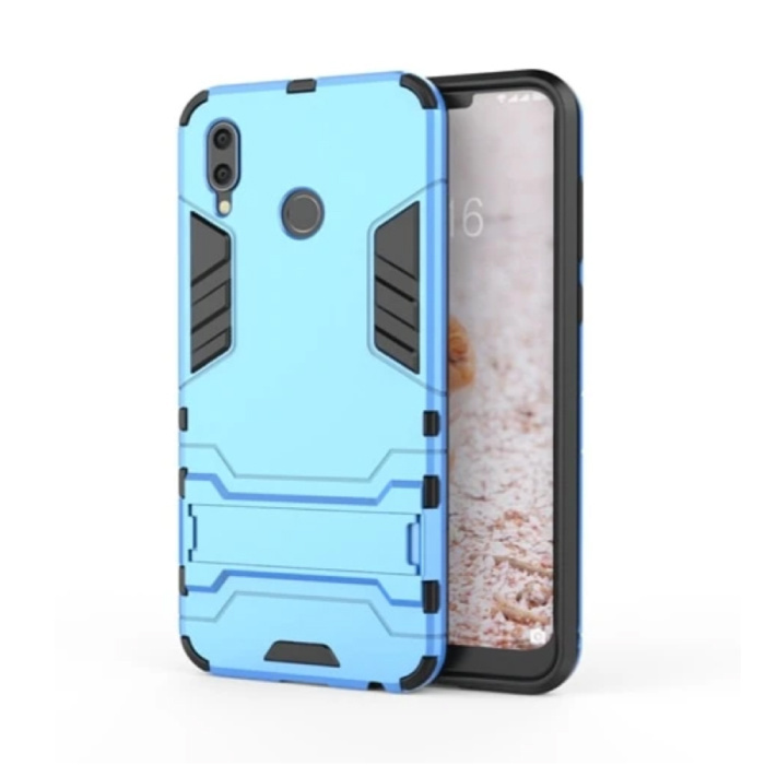 HATOLY iPhone XR - Robotic Armor Case Cover Cas TPU Hoesje Blauw + Kickstand