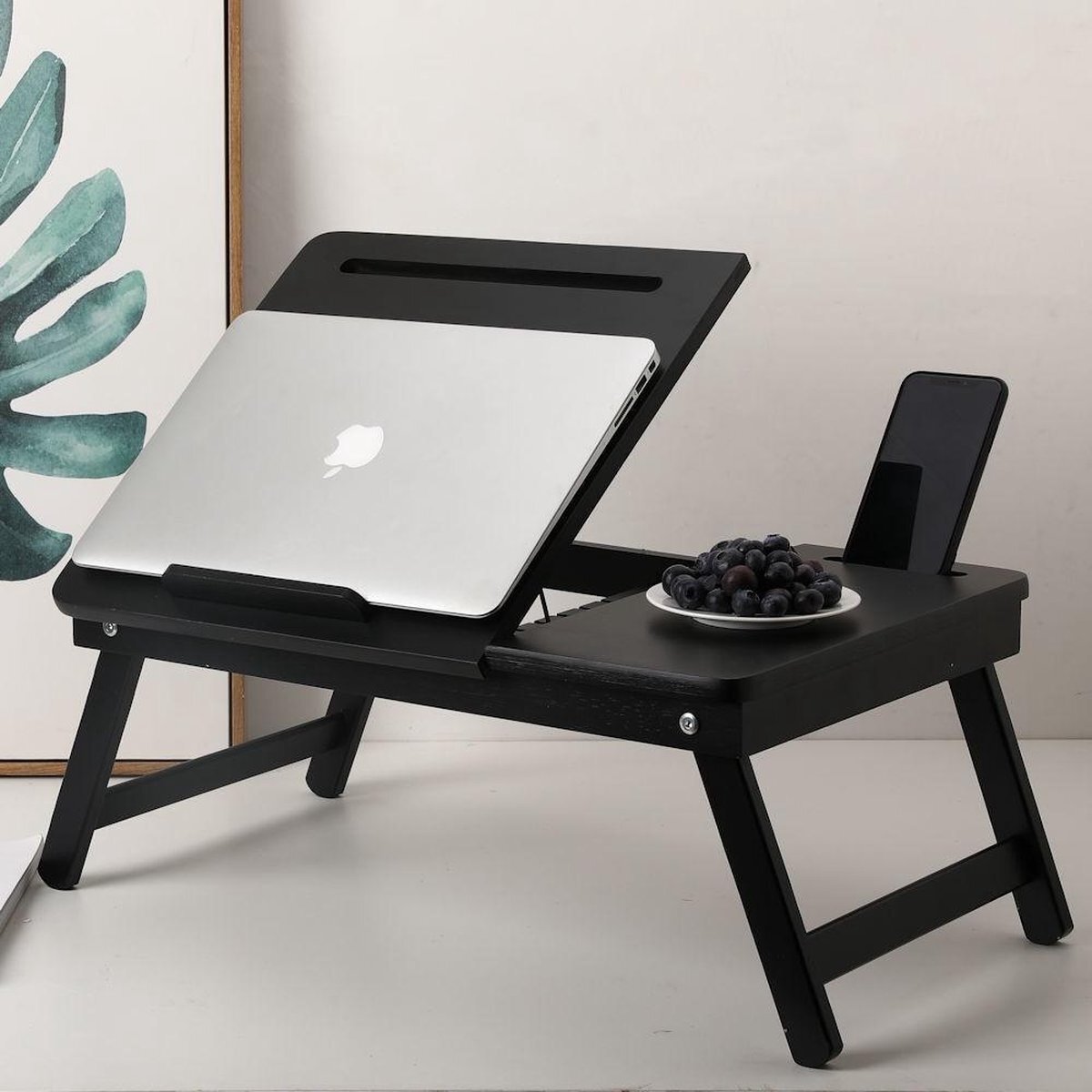 Decopatent Decopatent® Laptoptafel verstelbaar in hoogte & inklapbaar - bamboe houten - Laptop tafel - Bed - Bank tafel - Bijzettafel - Zwart