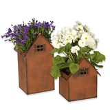 Hoberg Plantenpotten, set van 2 vierkante plantenbakken, roestlook, weerbestendig, plantenbak, plantenbak, plantenbak, plantenbak, plantenbak, plantenbak, weerbestendige bloempot in 2 maten, decoratieve plantenbakken voor tuin, vijver, balkon, voordeur en