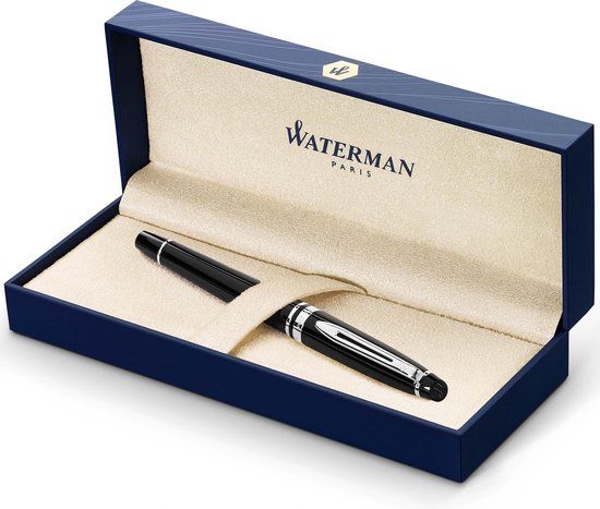 Waterman Expert Rollerball Pen | Shiny Black with Chrome Trim | Fine Point | Black Ink | Gift Box