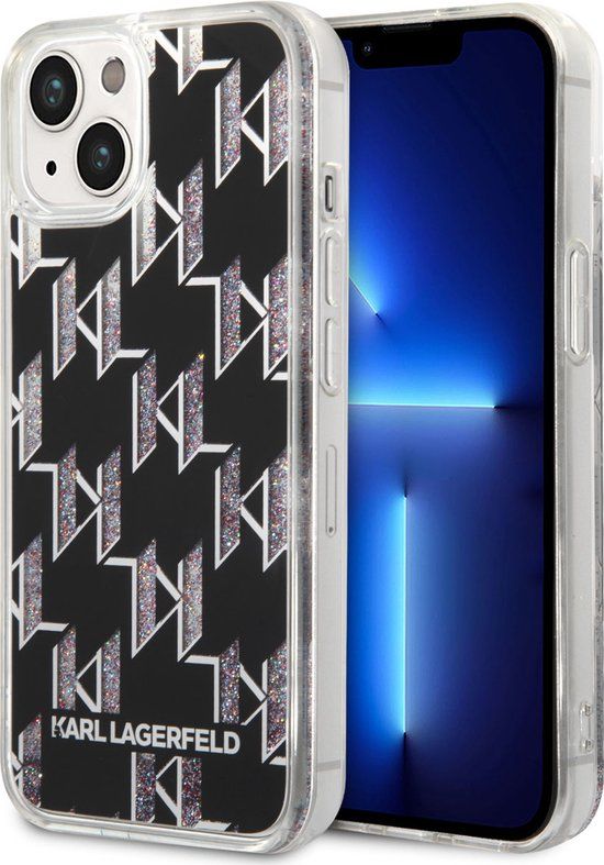 Karl Lagerfeld Liquid Glitter Monogram Back Case - Apple iPhone 14 Plus - Zwart