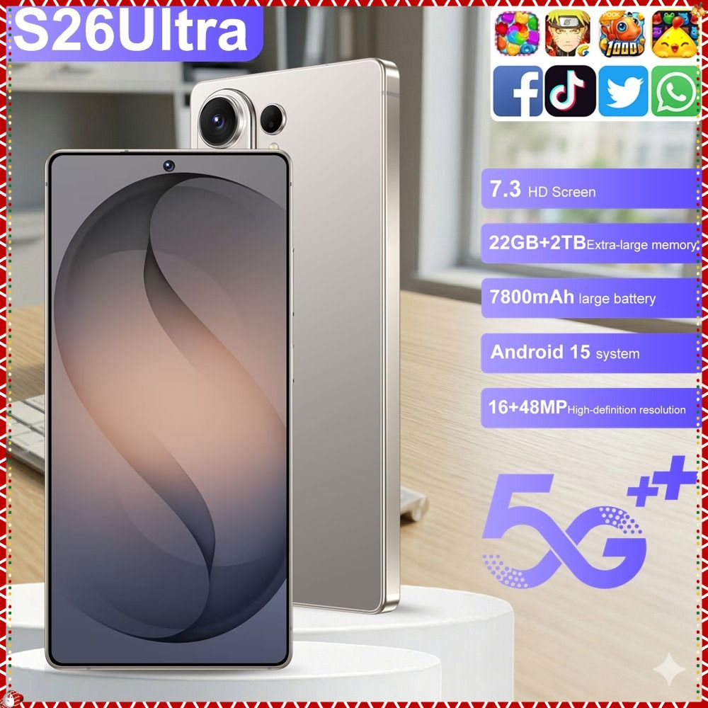 CHOTOG Nieuwe Mobiele Telefoons S26 Ultra Smartphone Android 5G 7.3HD Mobiele Telefoon 22G+2TB 7800mAh