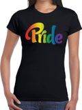 Bellatio Decorations Pride tekst gaypride t-shirt zwart - zwart regenboog shirt voor dames - Gaypride XXL