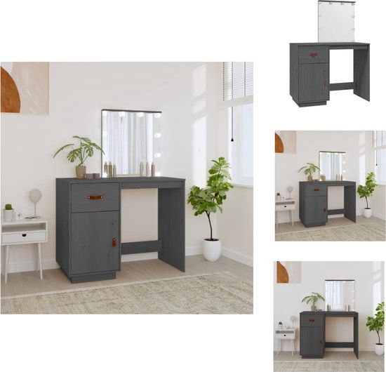 vidaXL Kaptafel met LED 95x50x133,5 cm massief grenenhout grijs