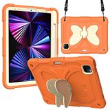 Compatibel iPad Air5 10.9 (2022) 3D Heavy Duty Hard Rugged Beschermhoes Cartoon Leuke Vlinder Vleugels Houder Siliconen Schokbestendig Hoesje met Kinderstandaard (Rijst Kumquat)