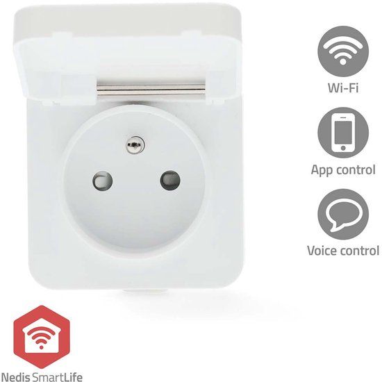 Nedis SmartLife Slimme Stekker – Tijdschakelaar – IP44 – Energiemeter – Voor binnen & buiten – Stopcontact – Wit – 1 Stuks