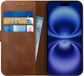 Rosso Deluxe Echt Leer Hoesje Geschikt voor Apple iPhone 16 Plus | Ruimte voor drie pasjes | Portemonnee Book Case | Met Pasjeshouder | Bruin