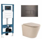 QeramiQ Dely Toiletset - Inbouwreservoir - Slimme Zitting - Gunmetal Bedieningsplaat - Beige