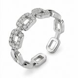 Cilla Jewels Zilverkleurige Verstelbare Damesring met Rechthoekige Schakels en Witte Zirkonia