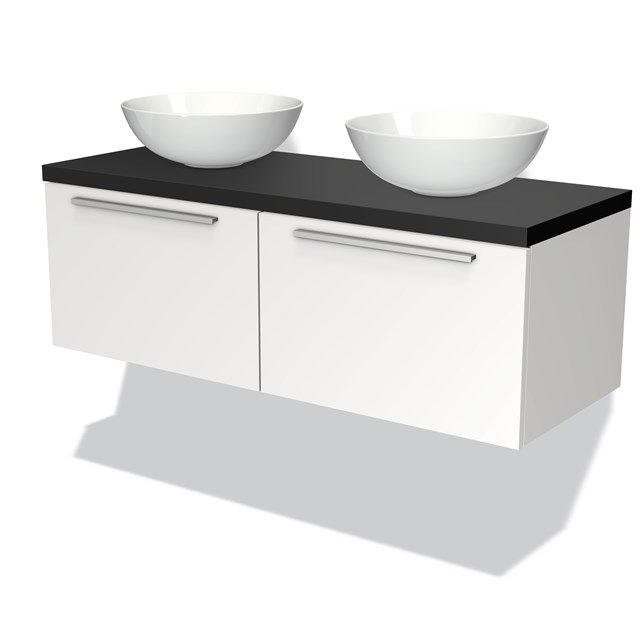 Maxaro Badkamermeubel voor Waskom 120cm Modulo Plato Mat Wit 2 Lades Vlak Mat Zwart Blad