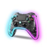 NK Controller voor PS4/PC/Android, draadloze controller met Dualshock, 6 assen, 2 Macro-toetsen, 7 led-lichtmodi, touchpad, hoofdtelefoonaansluiting, oplaadkabel inbegrepen, zwart transparant
