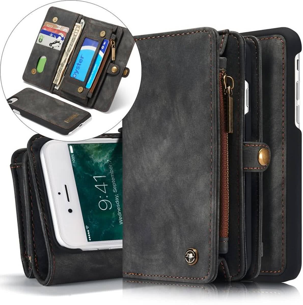 CaseMe Zwarte multifunctioneel wallet hoesje iPhone 7 echt Split leer