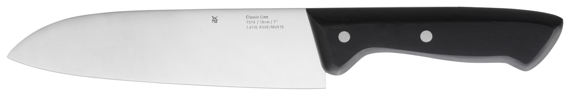 WMF Classic Line Santoku Knife - 18 cm - Stainless Steel - Black Handle - Ergonomic