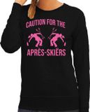 Bellatio Decorations Apres ski sweater dames - caution for the Apres Ski - zwart - glitter roze - wintersport - skieen XXL