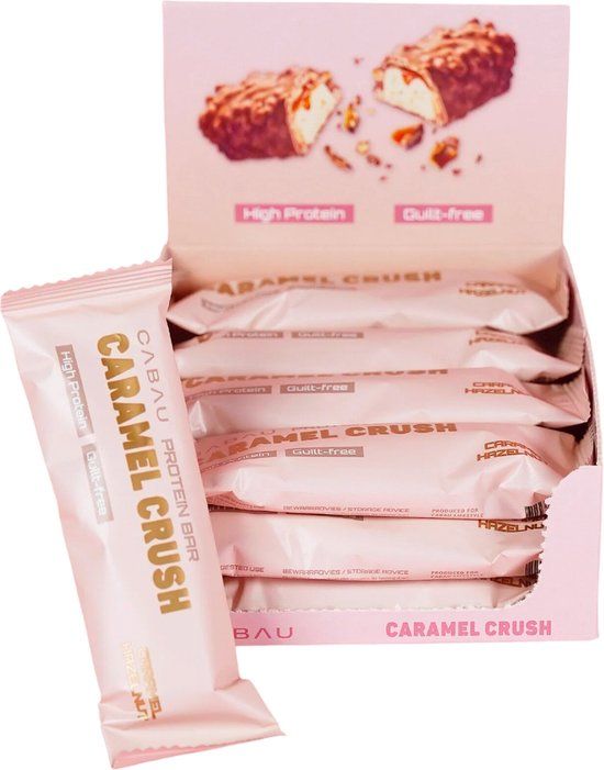 Cabau Protein Bar Caramel Hazelnut - Eiwitreep met 19,3 g Eiwit per Reep - Doos met 12 Repen