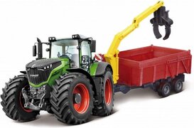 Bburago Fendt 1000 VARIO TRACTOR + COMBINATION TRAILER groen/rood schaalmodel 10 CM