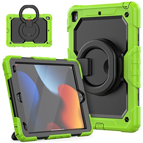 HUEZOE Case Compatibel met iPad 10.2" Model 2021/2020/2019 Full Body Schokbestendige Beschermhoes met 360 graden draaibare standaard voor iPad 9/8/7, groen