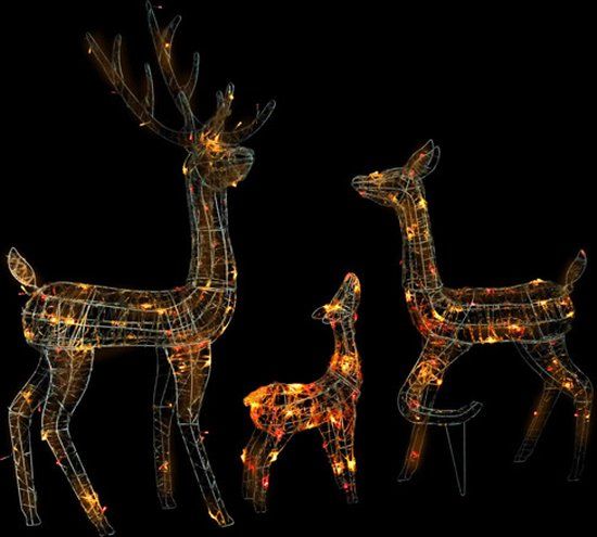 vidaXL Rendierfamilie Kerstversiering 300 LED Acryl Wit Licht Knipperfunctie Buiten 500cm Snoer
